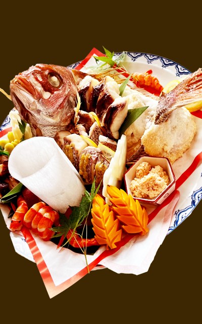 お食い初め鯛の姿焼き　真鯛の三色焼き　寿司こん平